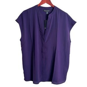 NEW EloQuii Eggplant Purple V Neck Blouse Shirt Office Career Work Size 14